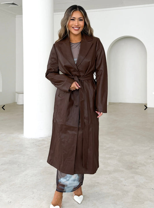 Coco Faux Leather Trench Coat