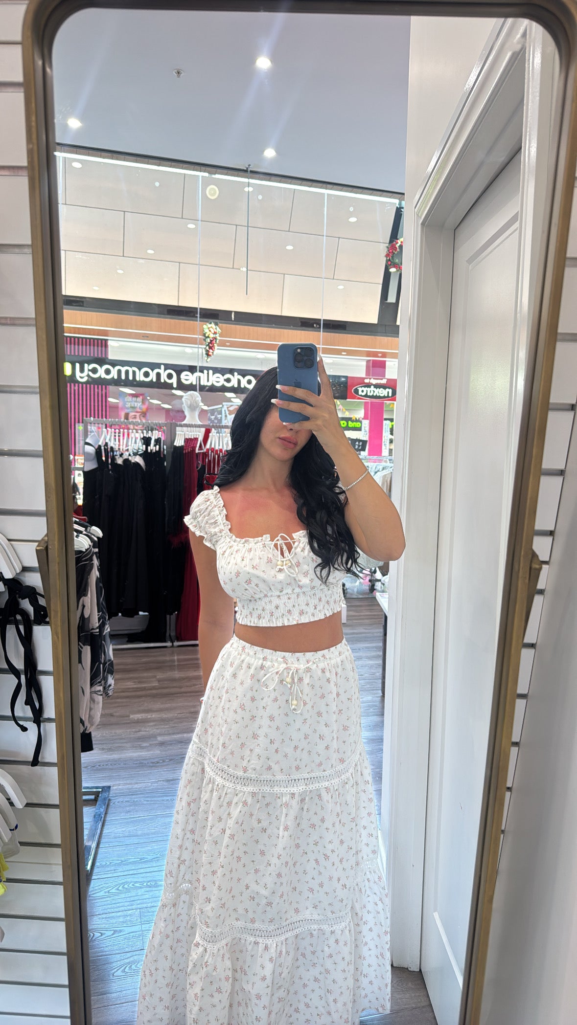 White Floral Off Shoulder Crop Top