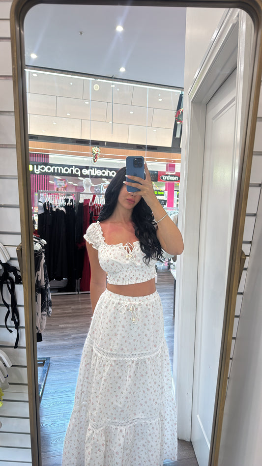 White Floral Off Shoulder Crop Top