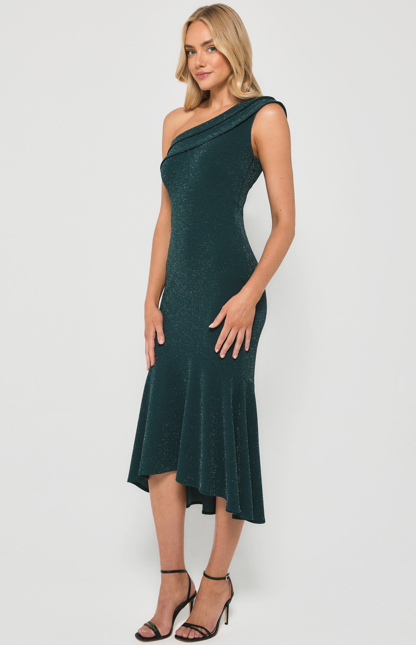 Emerald Stretch Lurex One Shoulder Dress