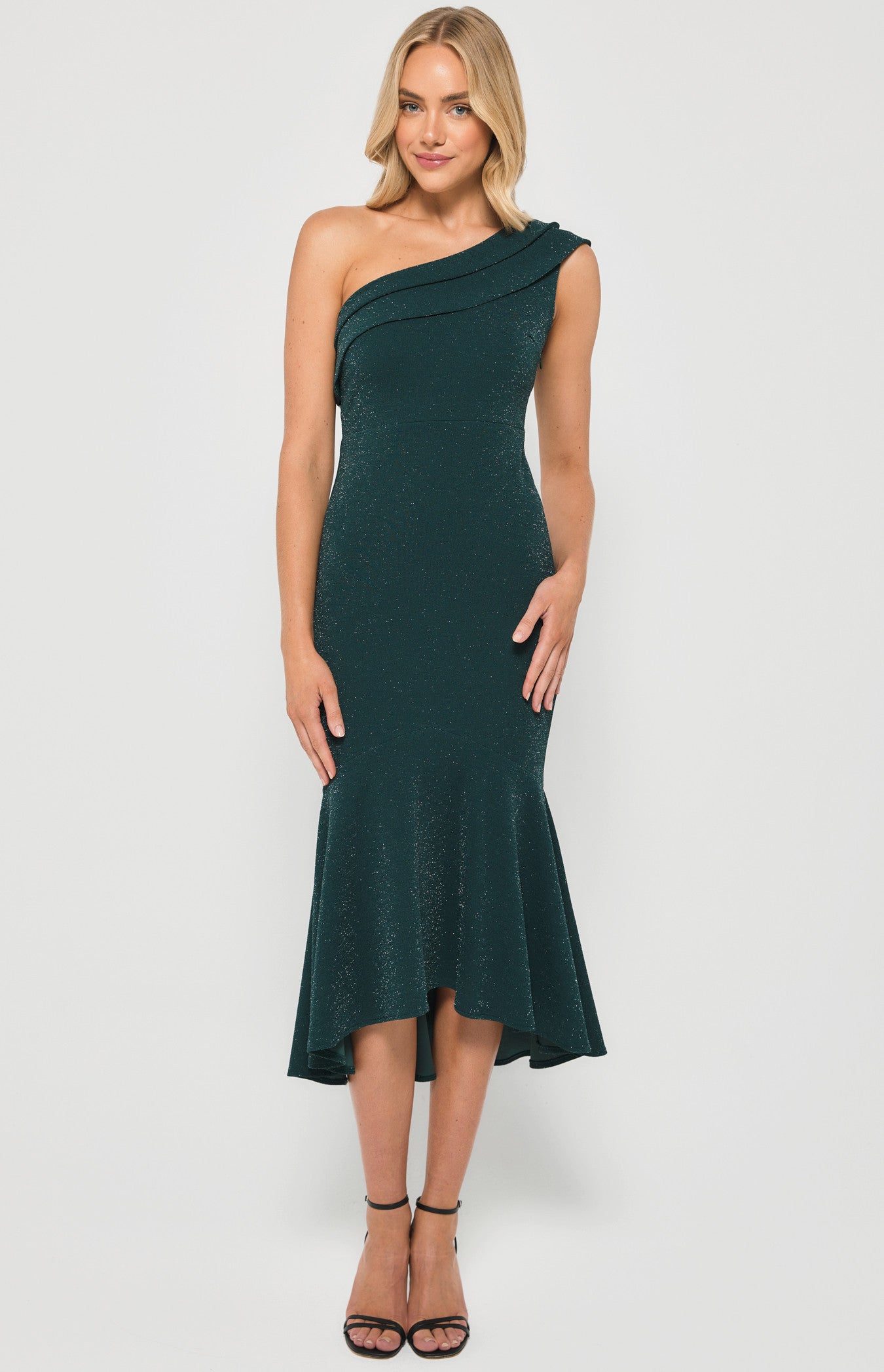 Emerald Stretch Lurex One Shoulder Dress