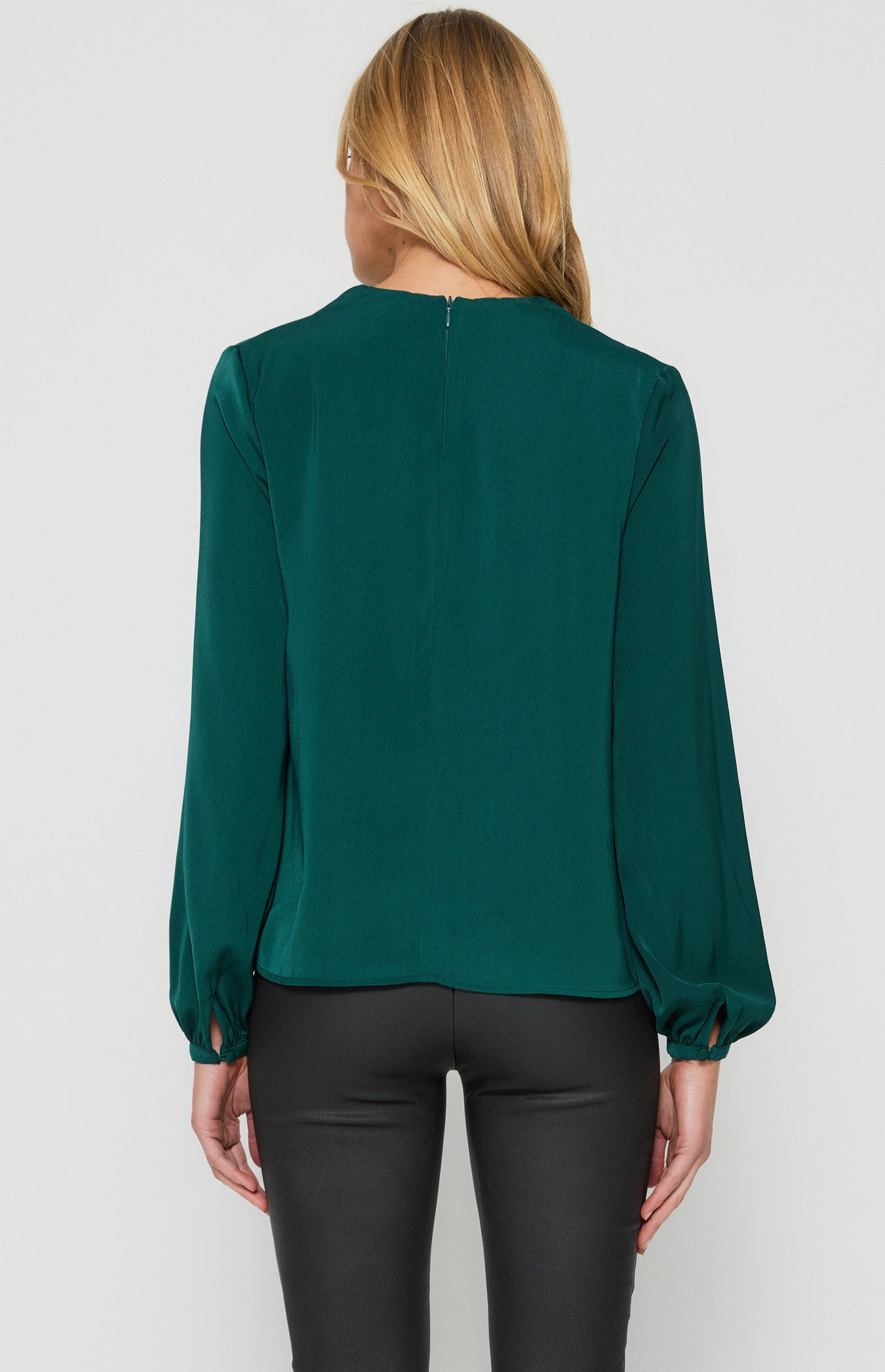 Emerald Pleated Shoulder Top with Chain Neckline Detail